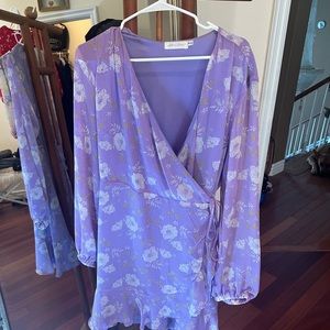 All in favor purple flower wrap dress